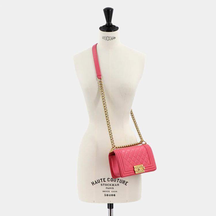 Pre Owned Chanel Boy Chanel Small Chain Shoulder Bag In Pink Lambskin