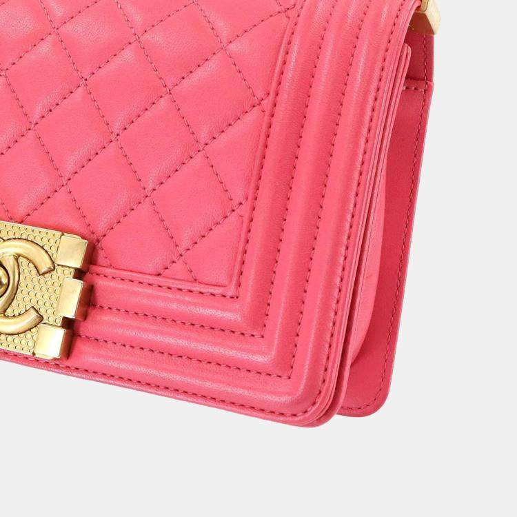 Pre Owned Chanel Boy Chanel Small Chain Shoulder Bag In Pink Lambskin