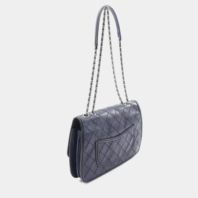 Pre Owned Chanel Wild Stitch Navy Leather Shoulder Bag 