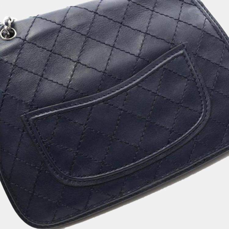 Pre Owned Chanel Wild Stitch Navy Leather Shoulder Bag 