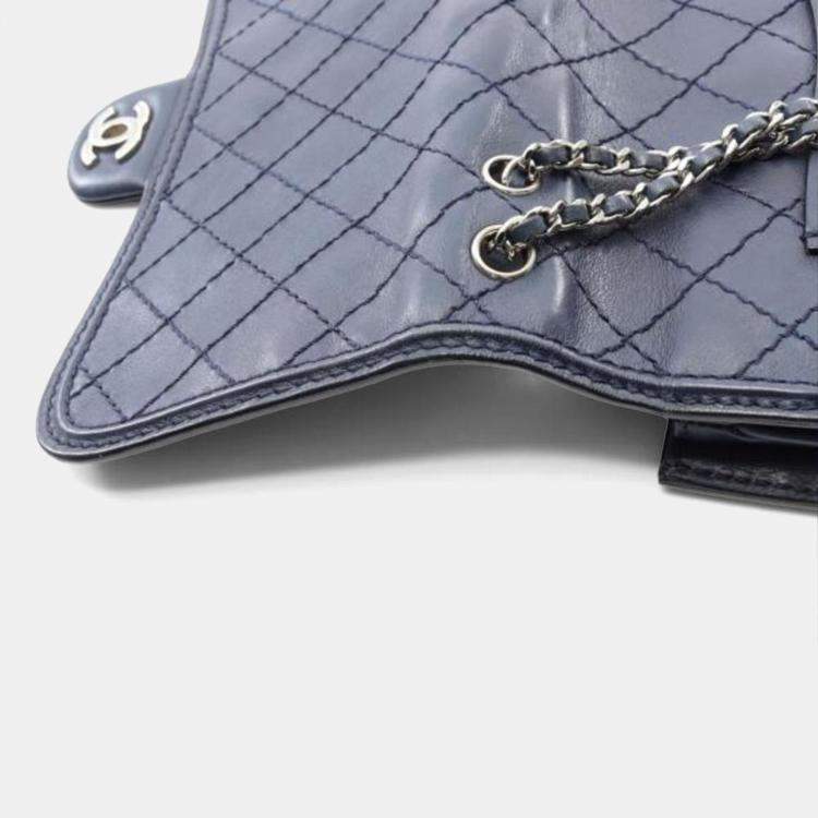 Pre Owned Chanel Wild Stitch Navy Leather Shoulder Bag 