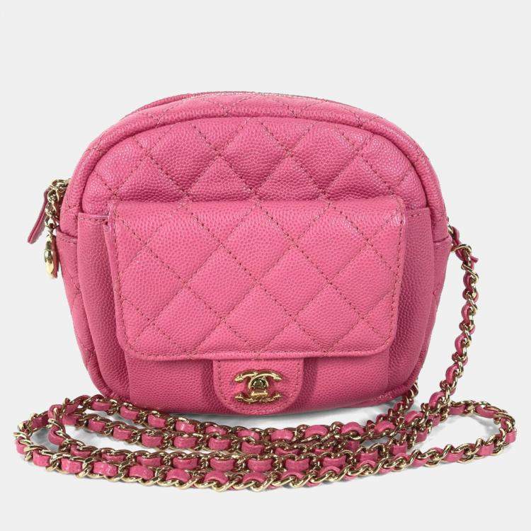 Pre Owned Chanel Matelasse Quilted Coco Mark Pink Caviar Skin Pochette Chain Shoulder Bag
