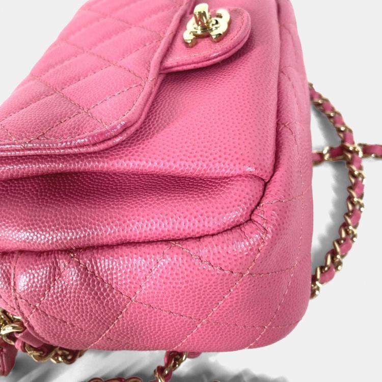 Pre Owned Chanel Matelasse Quilted Coco Mark Pink Caviar Skin Pochette Chain Shoulder Bag
