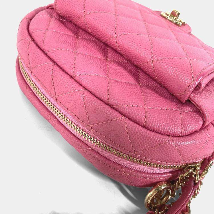 Pre Owned Chanel Matelasse Quilted Coco Mark Pink Caviar Skin Pochette Chain Shoulder Bag