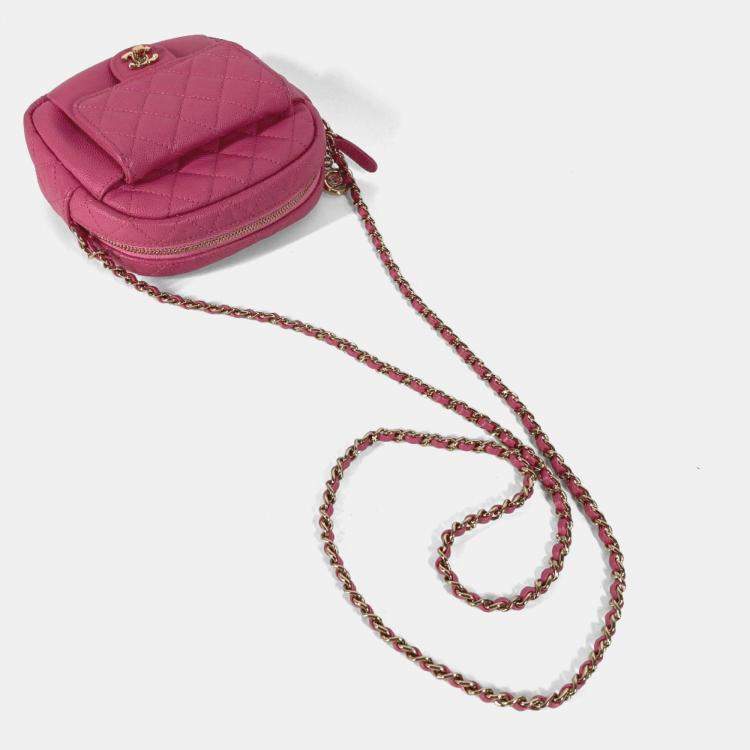 Pre Owned Chanel Matelasse Quilted Coco Mark Pink Caviar Skin Pochette Chain Shoulder Bag