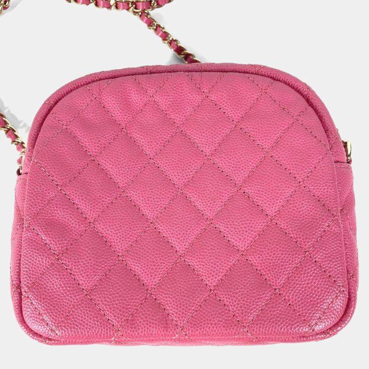Pre Owned Chanel Matelasse Quilted Coco Mark Pink Caviar Skin Pochette Chain Shoulder Bag