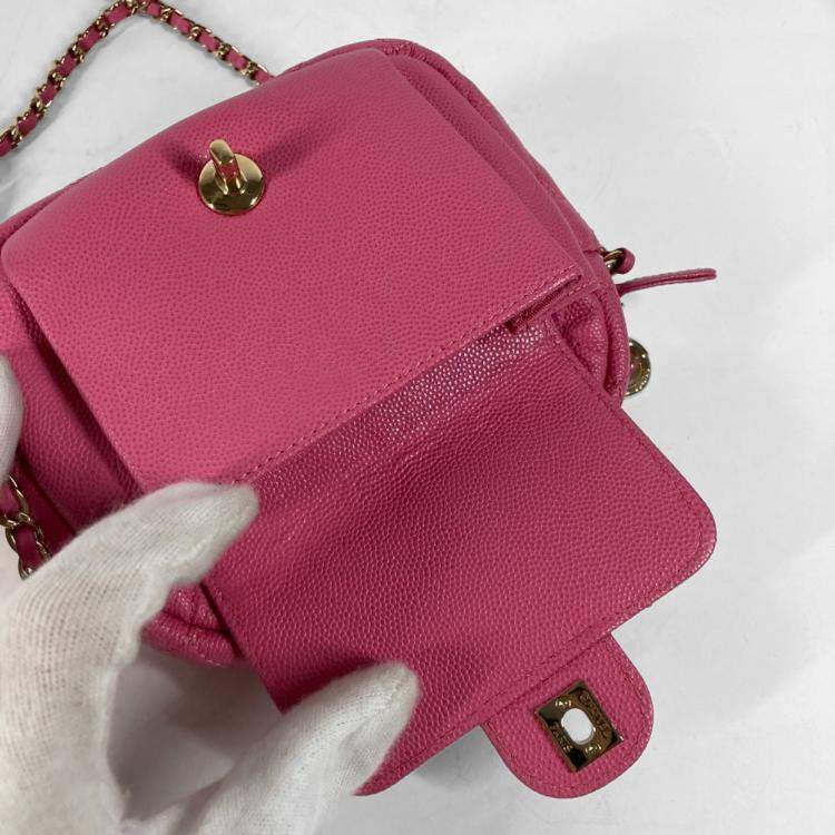 Pre Owned Chanel Matelasse Quilted Coco Mark Pink Caviar Skin Pochette Chain Shoulder Bag