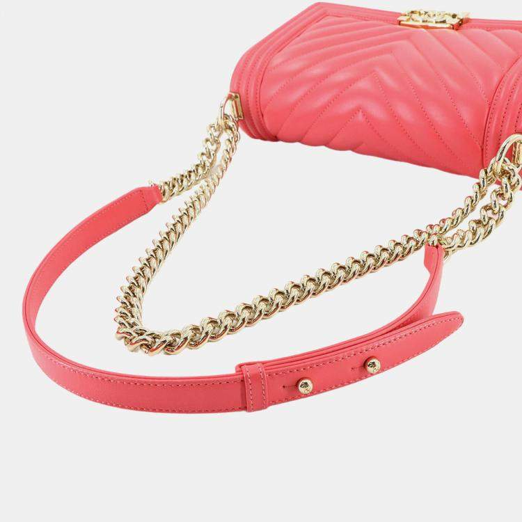Pre Owned Chanel Boy Chanel Chain Shoulder Bag  Pink Lambskin  Chevron V-Stitch