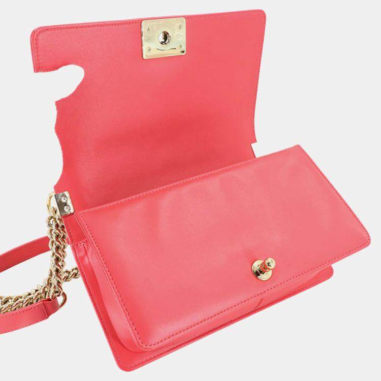 Pre Owned Chanel Boy Chanel Chain Shoulder Bag  Pink Lambskin  Chevron V-Stitch