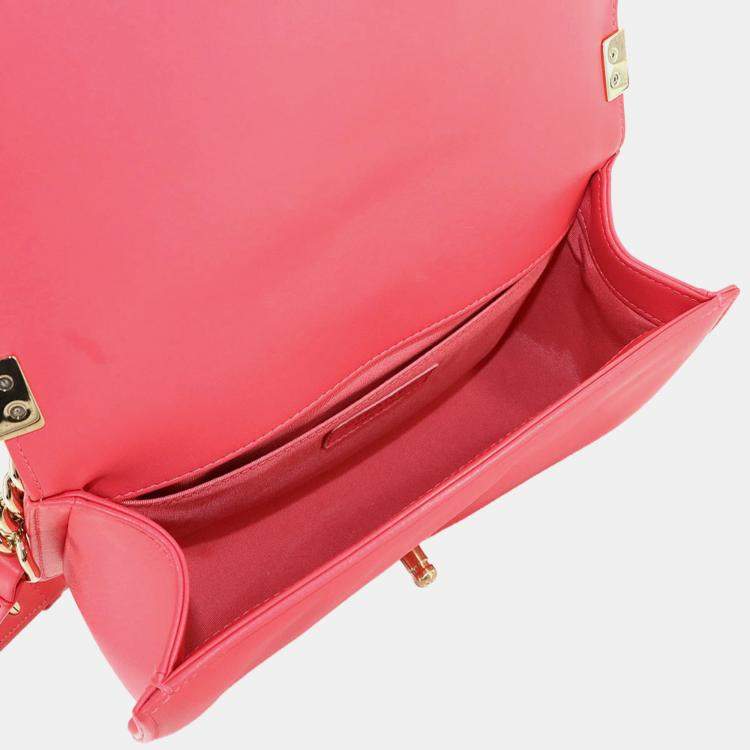 Pre Owned Chanel Boy Chanel Chain Shoulder Bag  Pink Lambskin  Chevron V-Stitch