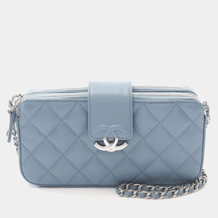 Pre Owned Chanel Half Coco Mark Matelasse Shoulder Bag In Grained Calfskin Leather  Blue