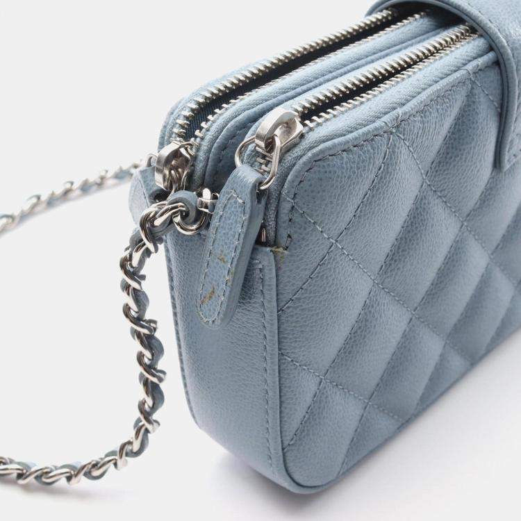 Pre Owned Chanel Half Coco Mark Matelasse Shoulder Bag In Grained Calfskin Leather  Blue