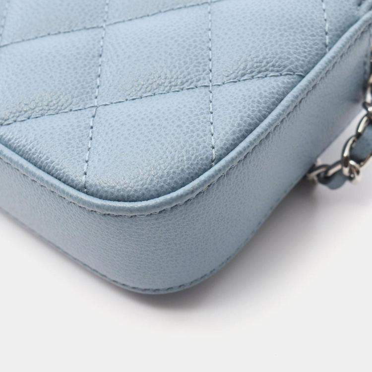 Pre Owned Chanel Half Coco Mark Matelasse Shoulder Bag In Grained Calfskin Leather  Blue