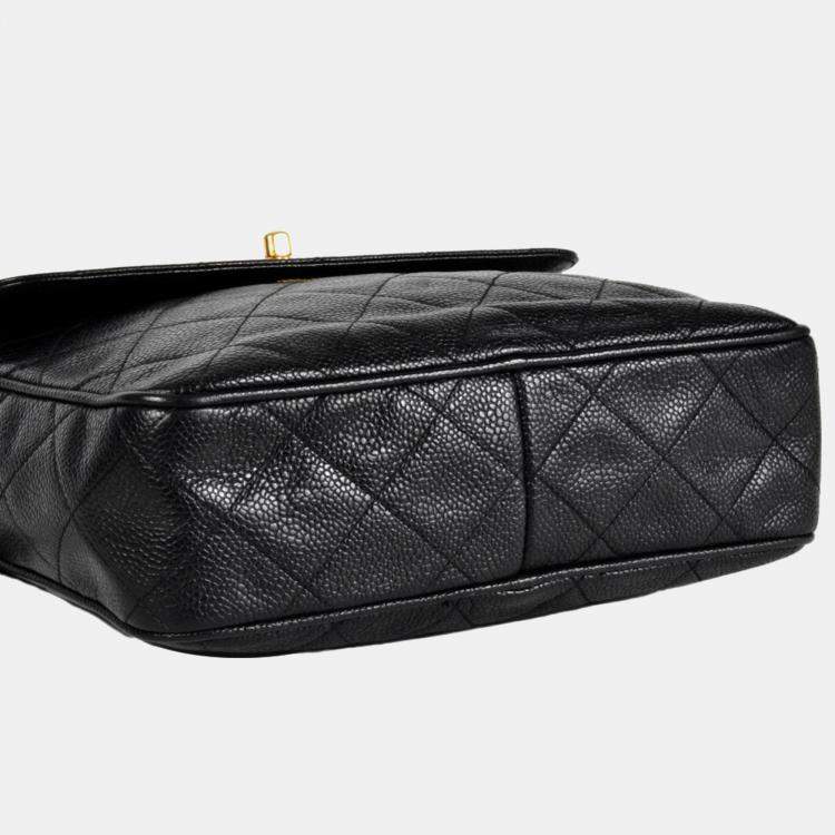 Pre Owned Chanel Coco Mark Matelasse Chain Shoulder Bag Caviar Skin Black