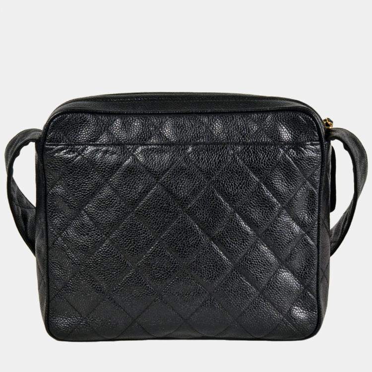 Pre Owned Chanel Coco Mark Matelasse Chain Shoulder Bag Caviar Skin Black