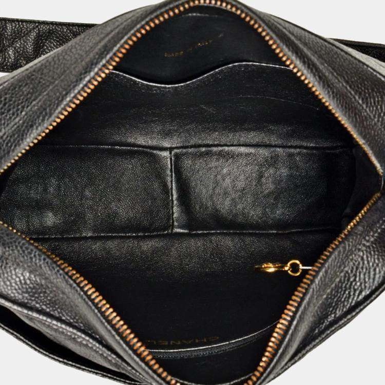 Pre Owned Chanel Coco Mark Matelasse Chain Shoulder Bag Caviar Skin Black