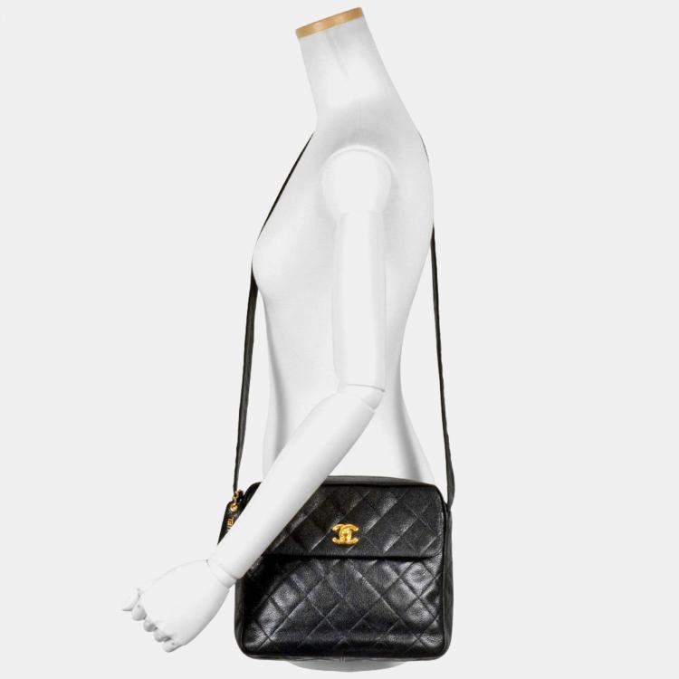 Pre Owned Chanel Coco Mark Matelasse Chain Shoulder Bag Caviar Skin Black