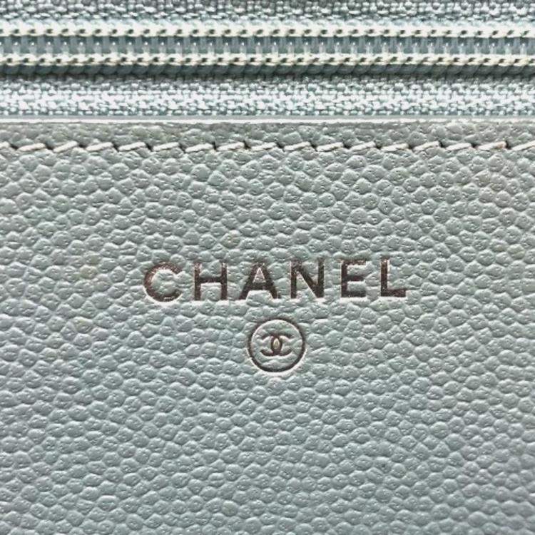 Pre Owned Chanel Long Wallet With V-Stitching And Coco Mark  Cc Chain Shoulder Bag  Caviar Leather    Blue
