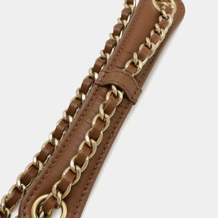 Pre Owned Chanel Matelasse Coco Mark Diamond Stitch Double Chain Shoulder Bag In Brown Leather