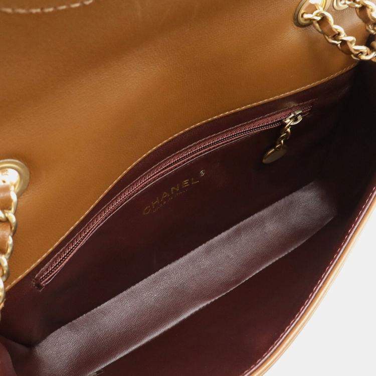 Pre Owned Chanel Matelasse Coco Mark Diamond Stitch Double Chain Shoulder Bag In Brown Leather