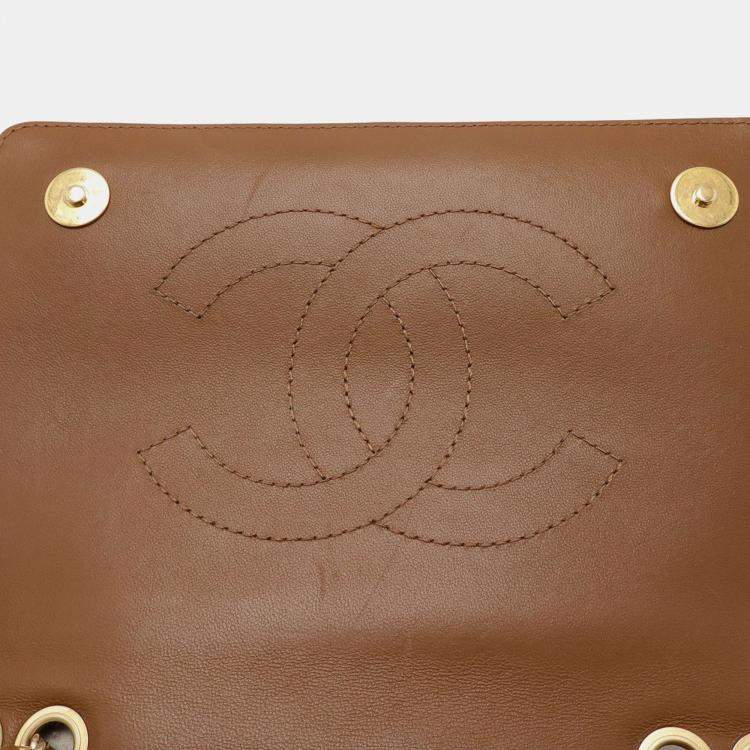 Pre Owned Chanel Matelasse Coco Mark Diamond Stitch Double Chain Shoulder Bag In Brown Leather