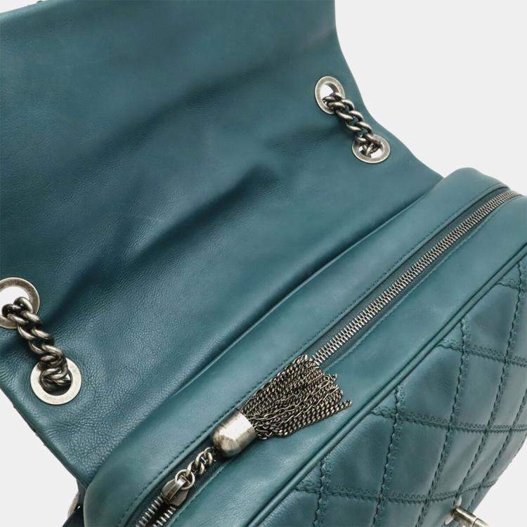 Pre Owned Chanel Wild Stitch Matelasse Coco Mark Chain Shoulder Bag In Deep Green Leather