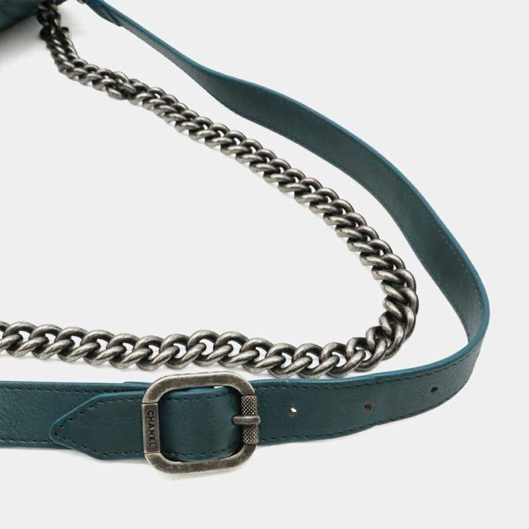 Pre Owned Chanel Wild Stitch Matelasse Coco Mark Chain Shoulder Bag In Deep Green Leather