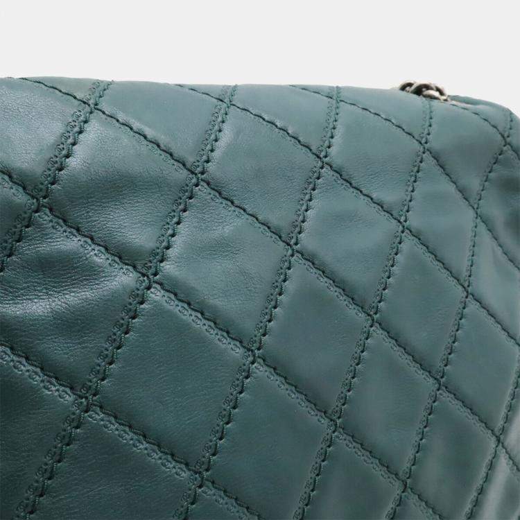 Pre Owned Chanel Wild Stitch Matelasse Coco Mark Chain Shoulder Bag In Deep Green Leather