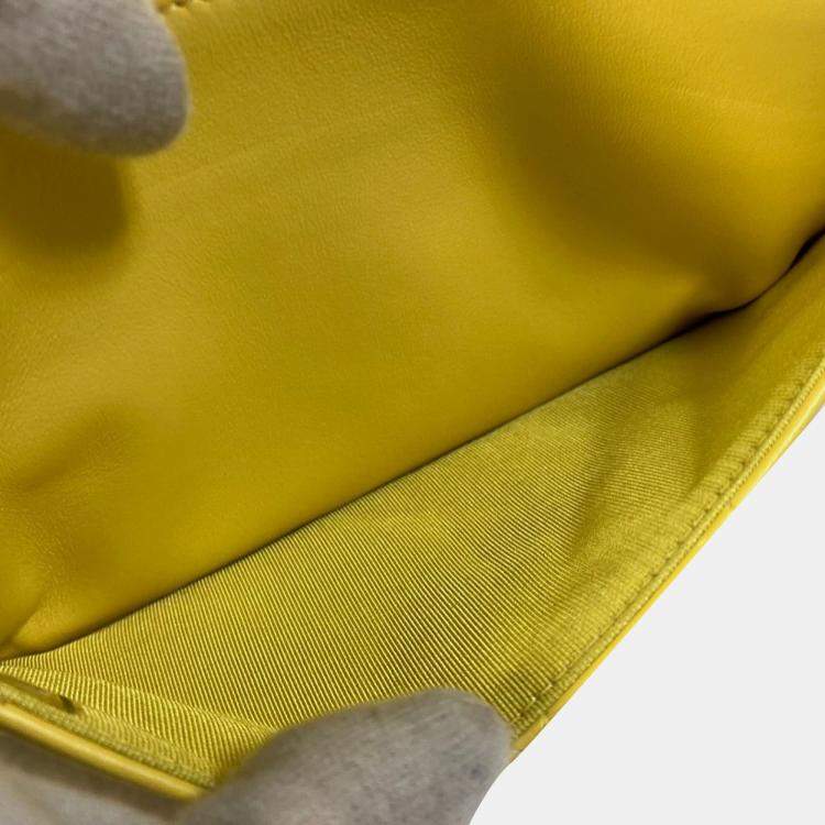 Pre Owned Chanel Cc Coco Mark Matelasse Quilted Chain Wallet/Long Wallet Lambskin  Yellow