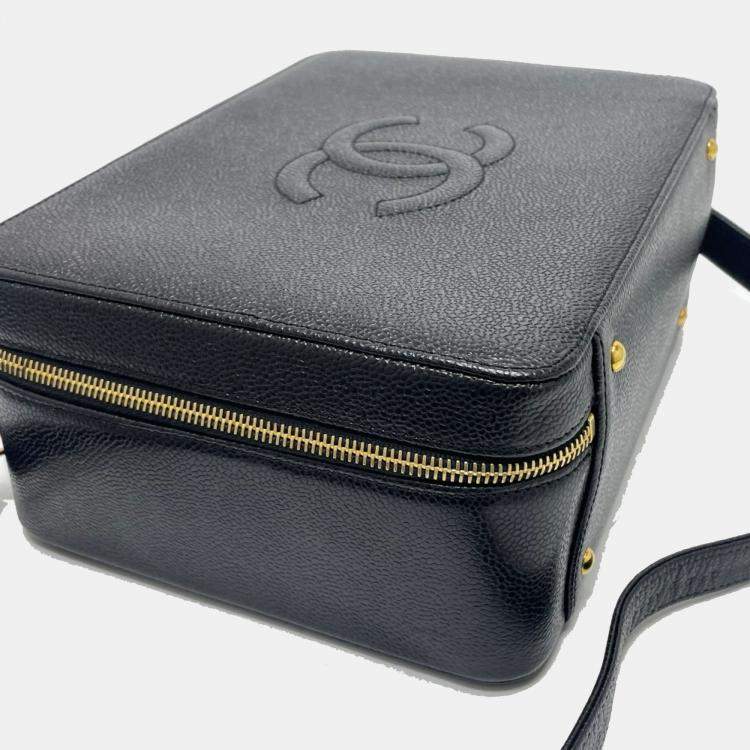 Pre Owned Chanel Coco Mark Vanity Bag  Deka Coco  2-Way Shoulder Bag/Handbag  Caviar Skin  Black