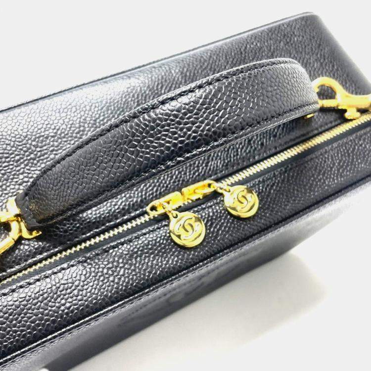 Pre Owned Chanel Coco Mark Vanity Bag  Deka Coco  2-Way Shoulder Bag/Handbag  Caviar Skin  Black
