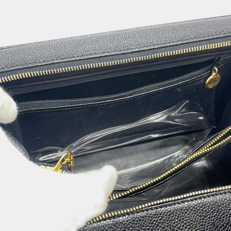 Pre Owned Chanel Coco Mark Vanity Bag  Deka Coco  2-Way Shoulder Bag/Handbag  Caviar Skin  Black