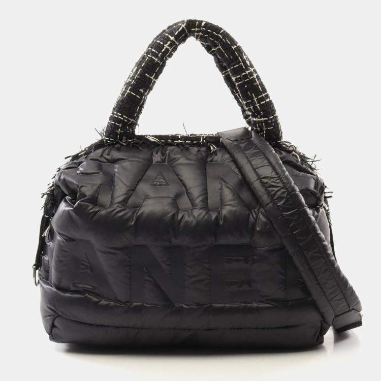 Pre Owned Chanel Doudonne Coconage Tote Bag Nylon Leather Fabric Black