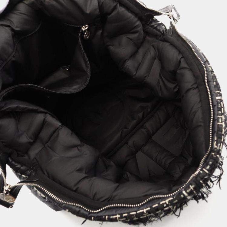 Pre Owned Chanel Doudonne Coconage Tote Bag Nylon Leather Fabric Black