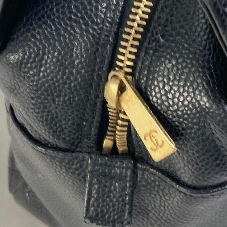 Pre Owned Chanel Cc Coco Mark Matelasse Quilted Double Chain Tote Bag Shoulder Caviar Skin Black