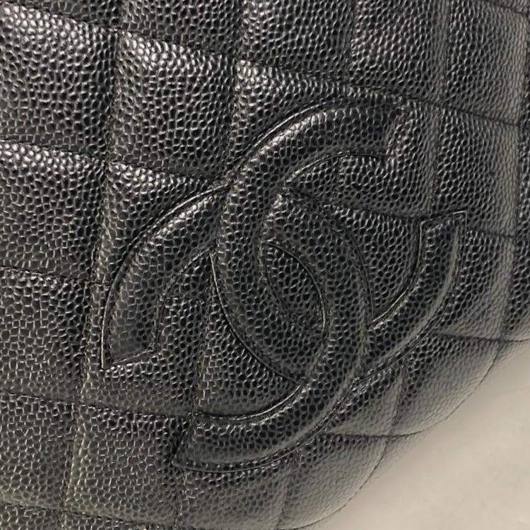 Pre Owned Chanel Cc Coco Mark Matelasse Quilted Double Chain Tote Bag Shoulder Caviar Skin Black