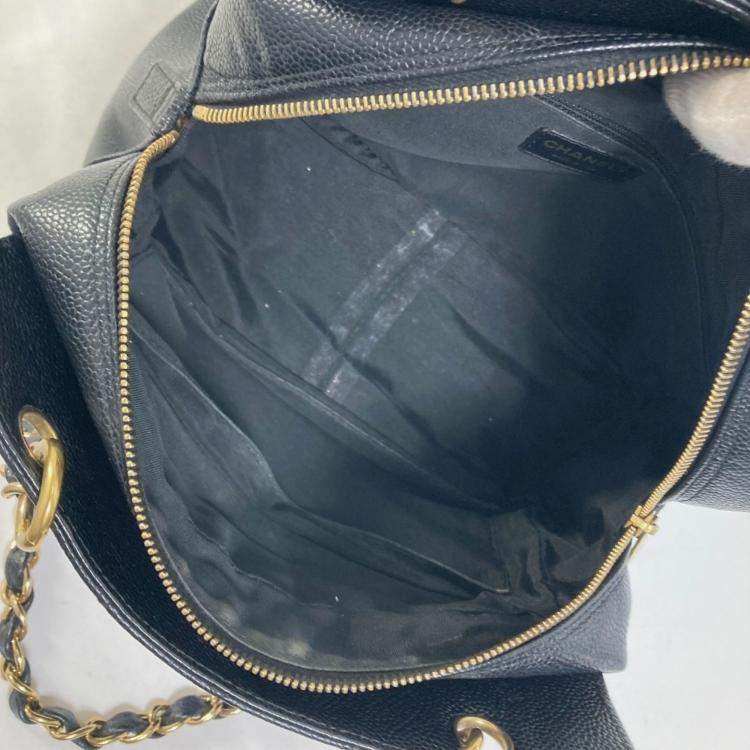 Pre Owned Chanel Cc Coco Mark Matelasse Quilted Double Chain Tote Bag Shoulder Caviar Skin Black