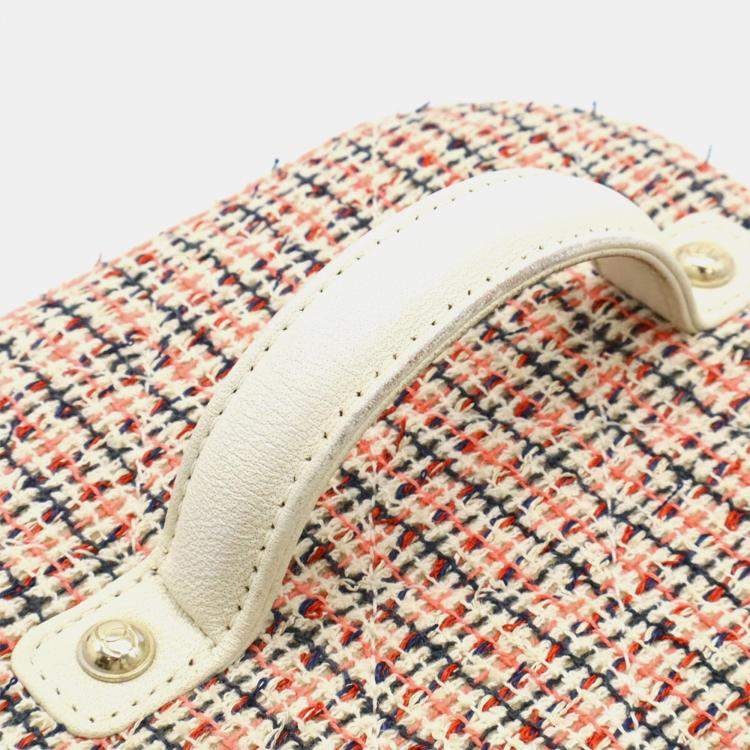 Pre Owned Chanel Cruise Line Coco Mark Vanity Case/Vanity Bag/Handbag/Chain Shoulder Bag In Tweed And White