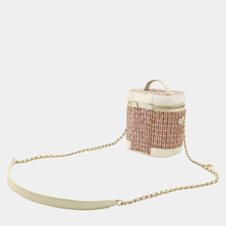 Pre Owned Chanel Cruise Line Coco Mark Vanity Case/Vanity Bag/Handbag/Chain Shoulder Bag In Tweed And White