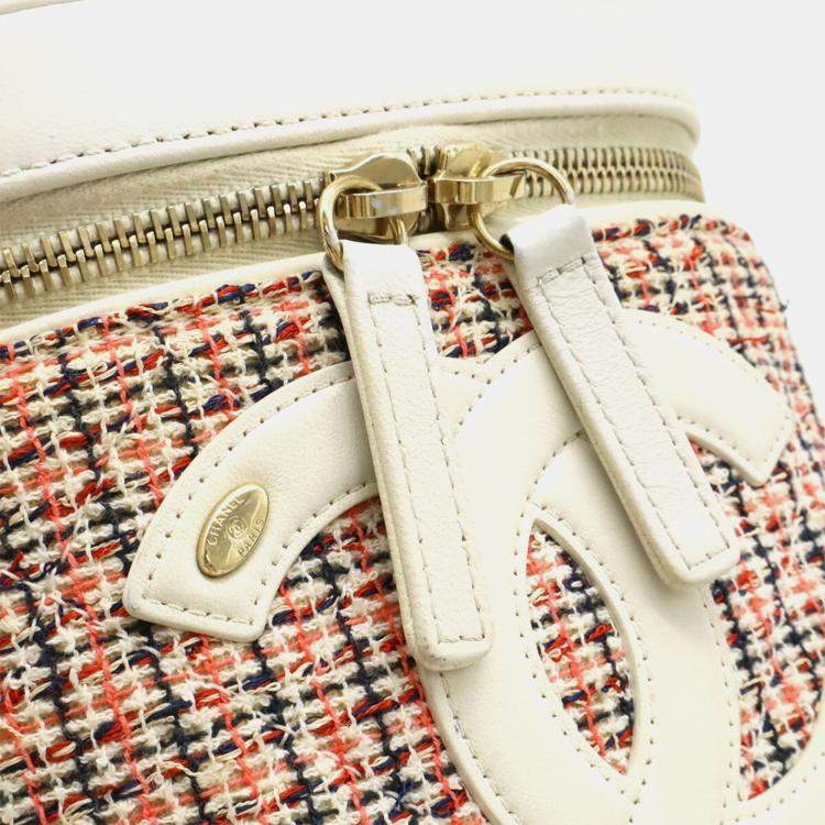 Pre Owned Chanel Cruise Line Coco Mark Vanity Case/Vanity Bag/Handbag/Chain Shoulder Bag In Tweed And White