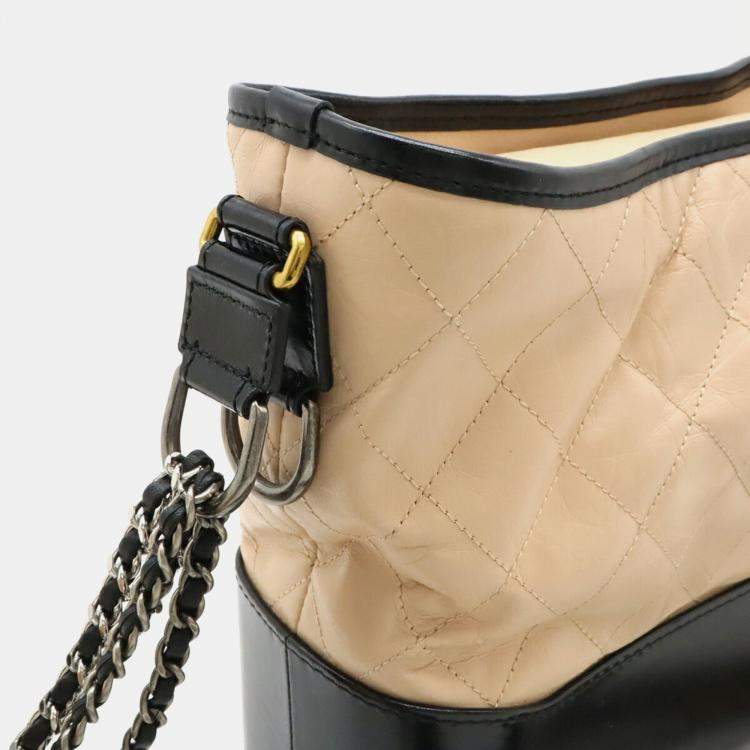 Pre Owned Chanel Gabrielle De Chanel Matelasse Large Hobo Chain Shoulder Bag In Two-Tone Calfskin Pink Beige