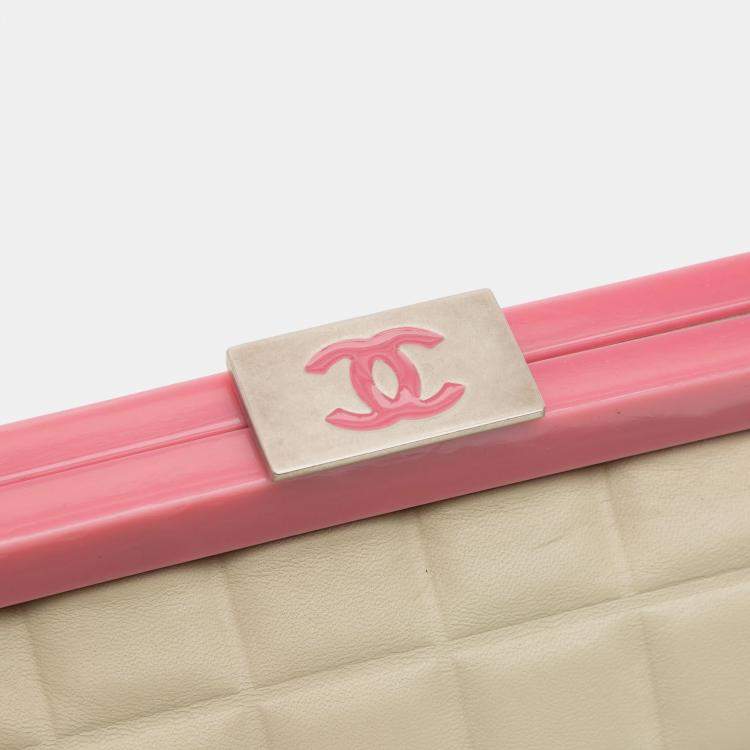 Pre Owned Chanel Cream Chocolate Bar Lambskin Frame Bag