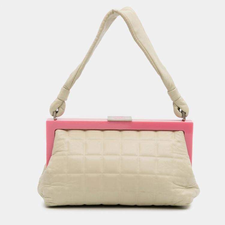Pre Owned Chanel Cream Chocolate Bar Lambskin Frame Bag