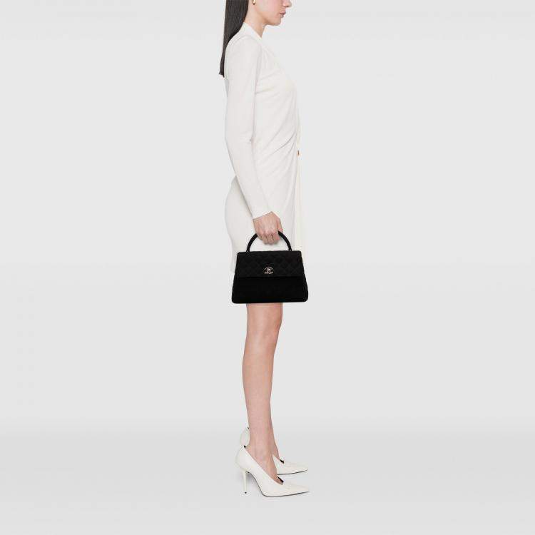 Pre Owned Chanel Black CC Quilted Jersey Kelly Top Handle Bag