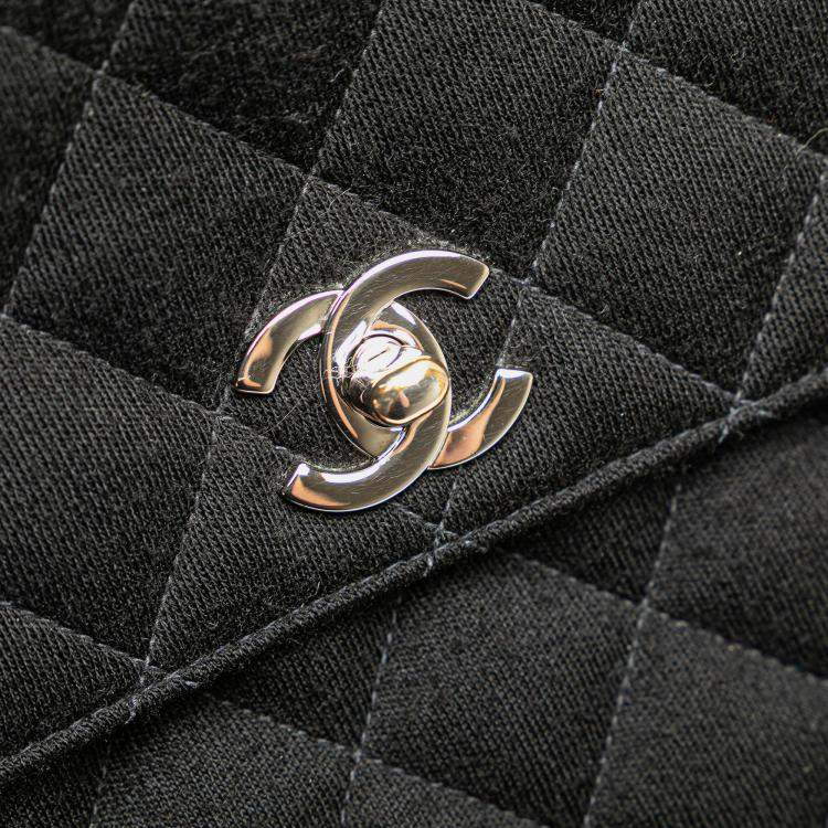 Pre Owned Chanel Black CC Quilted Jersey Kelly Top Handle Bag
