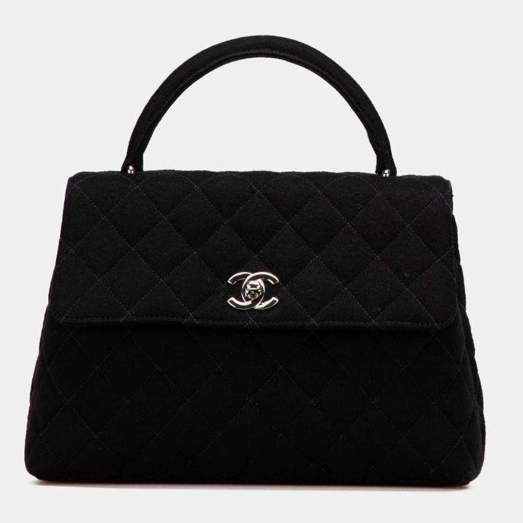 Pre Owned Chanel Black CC Quilted Jersey Kelly Top Handle Bag