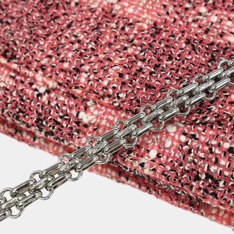 Pre Owned Chanel Pink Tweed Mademoiselle Lock Classic WOC Wallet On Chain