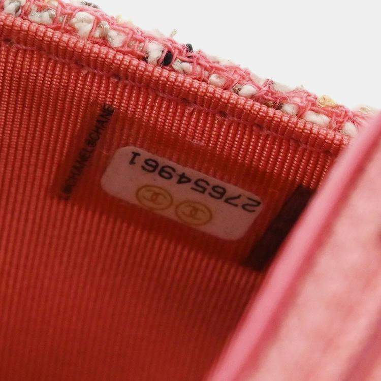 Pre Owned Chanel Pink Tweed Mademoiselle Lock Classic WOC Wallet On Chain