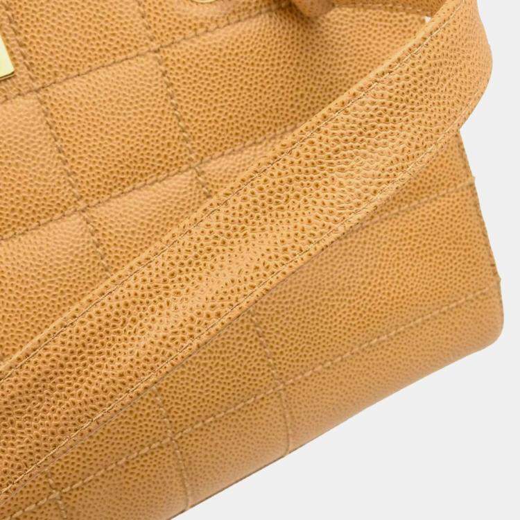 Pre Owned Chanel Beige Calfskin Choco Bar Tote Handbag