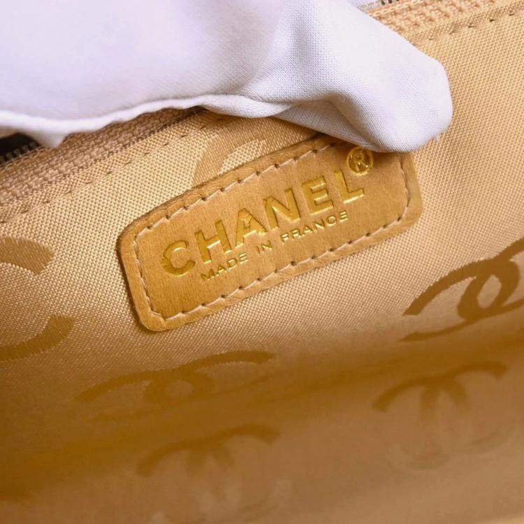 Pre Owned Chanel Beige Calfskin Choco Bar Tote Handbag